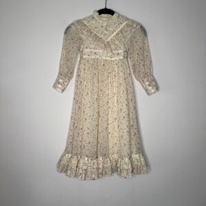 Gunne Sax Vintage Cream Floral Long Sleeve Lace Trim Prairie Dress Girls 5T